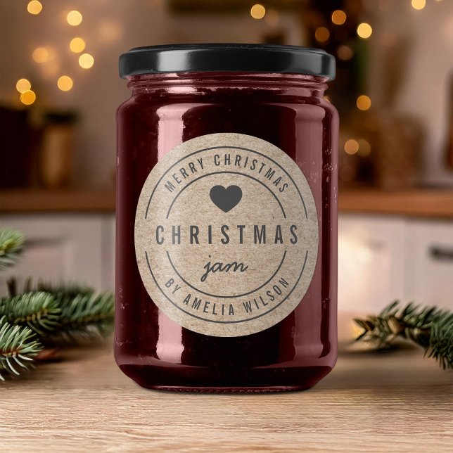 Rustic Faux Kraft Christmas Jam Merry Christmas Classic Round Sticker (Creator Uploaded)