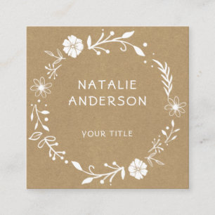Rustic Faux Kraft Floral Wreath Square Business Card