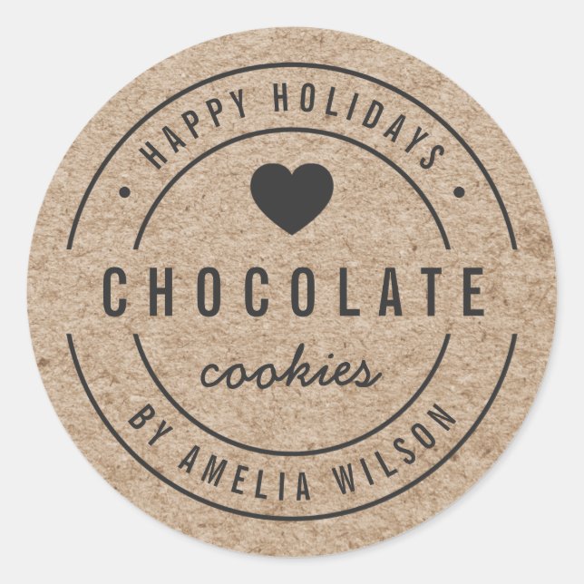 Rustic Faux Kraft Homemade Goods Happy Holidays Classic Round Sticker (Front)