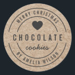 Rustic Faux Kraft Homemade Goods Merry Christmas Classic Round Sticker<br><div class="desc">Rustic Faux Kraft Bold "Homemade Goods Merry Christmas" sticker featuring dark grey heart, text all in dark grey against a kraft like pattern background. It's perfect for labelling what you've made. Personalise it by replacing the placeholder text. For more options such as to change the font, it's size, spacing between...</div>