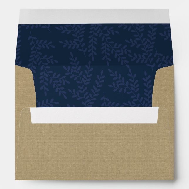 Rustic Faux Kraft Paper and Blue Foliage Envelope (Back (Bottom))
