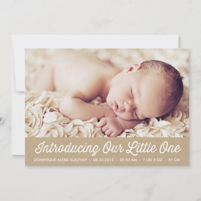 Rustic Faux Kraft Paper Baby Photo Birth Announcement (Front)