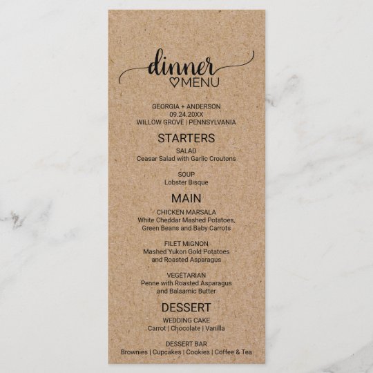 kraft paper menu