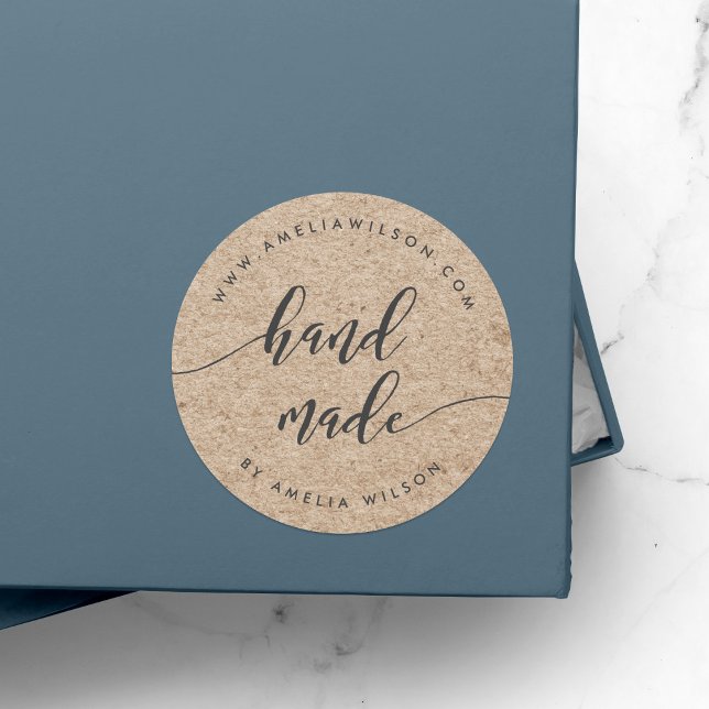 Rustic Faux Kraft Relax Script Handmade Classic Round Sticker (Creator Uploaded)