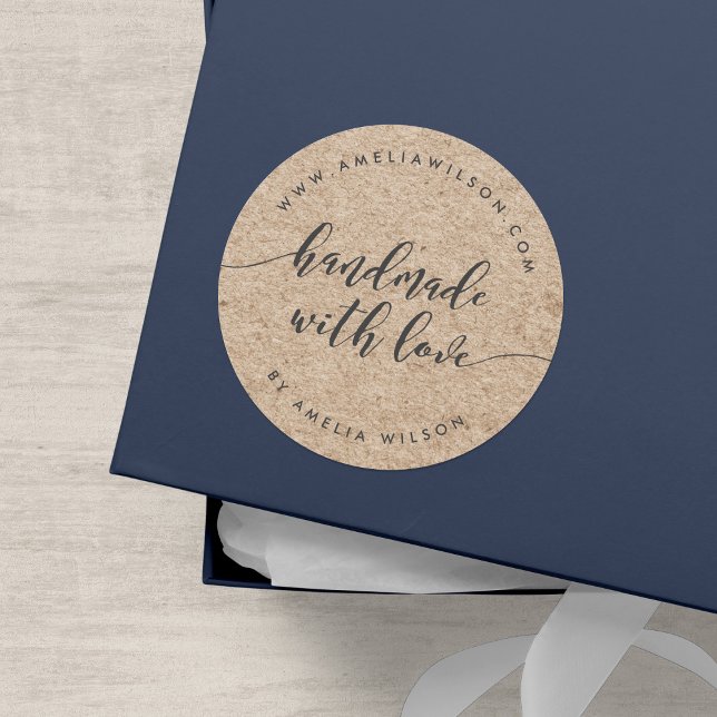 Rustic Faux Kraft Relax Script Handmade with Love Classic Round Sticker (Creator Uploaded)