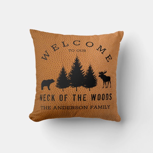 Rustic Faux Leather Welcome Cabin Woods  Cushion (Front)
