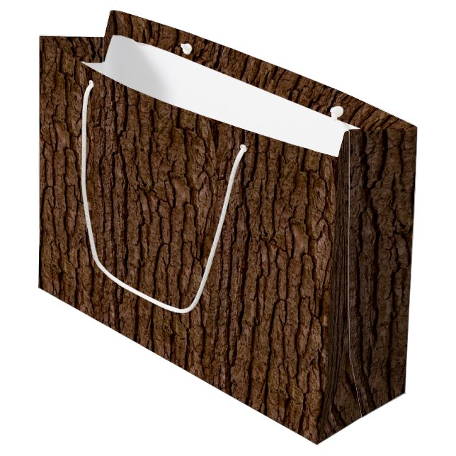 Rustic Faux Piece of Wood Grain Tree Bark Large Gift Bag (Front Angled)
