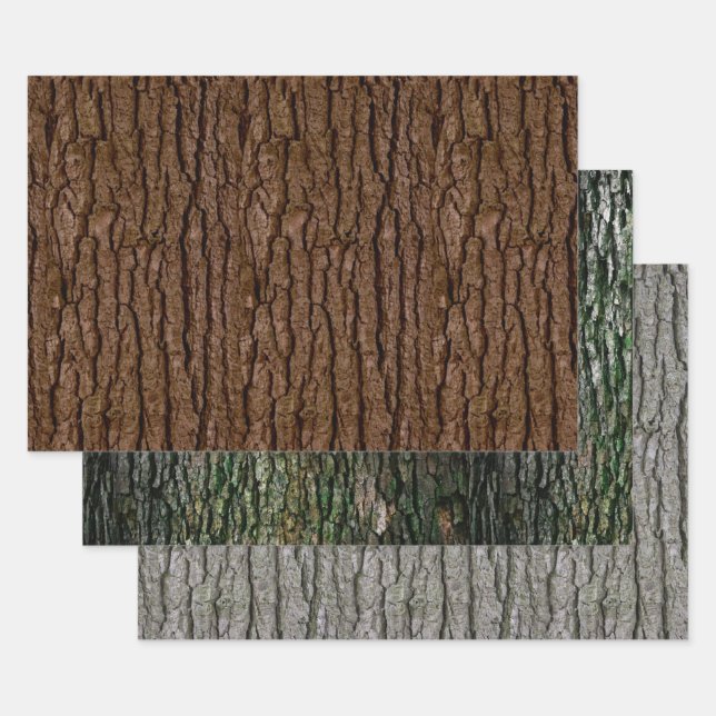Rustic Faux Piece of Wood Grain Tree Bark Wrapping Paper Sheet (Set)