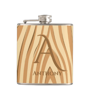Rustic Faux Stained Brown Wood Monogrammed Custom Hip Flask