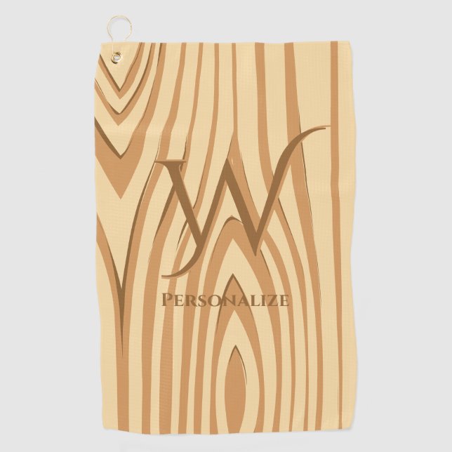Rustic Faux Stained Brown Wood Personalised Custom Golf Towel (Front)