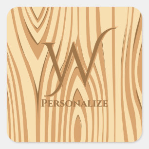 Rustic Faux Stained Brown Wood Personalised Custom Square Sticker