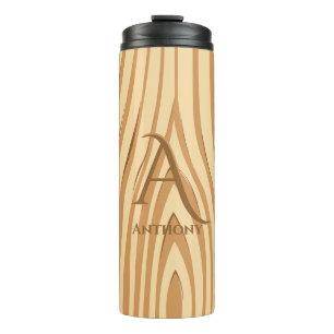 Rustic Faux Stained Brown Wood Personalised Custom Thermal Tumbler