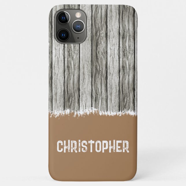 Rustic faux wood add name grey and brown Case-Mate iPhone case (Back)