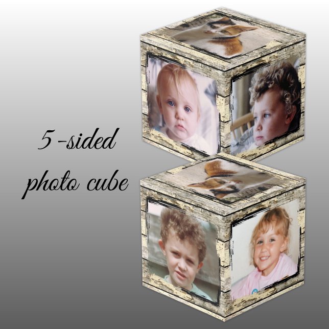 Rustic faux wood family 5 photo cube (Creator Uploaded)