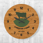 Rustic Faux Wood Farm Stead Acrylic Clock<br><div class="desc">Personalise this rustic wood look wall clock design with a farming motif with your own text. Acrylic wall clock is printed with a dairy cow silhouette on a hill and a faux wood background.  Available in your choice or round or square faces.</div>