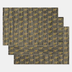 Rustic Faux Wood Grain, Elegant Faux Gold "28th" Wrapping Paper Sheet