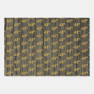 Rustic Faux Wood Grain, Elegant Faux Gold "48th" Wrapping Paper Sheet