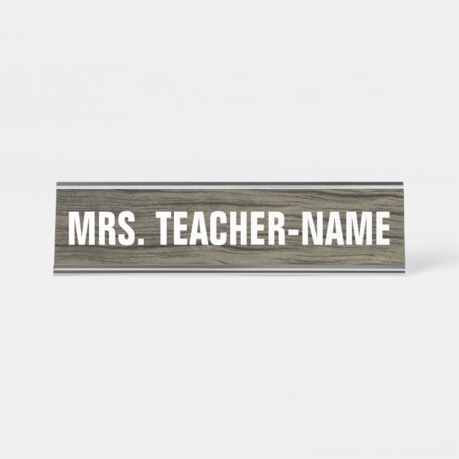 Rustic, Faux Wood Grain Pattern + Custom Name Desk Name Plate (Front)