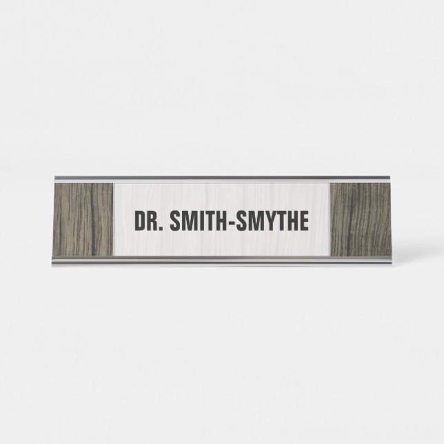 Rustic, Faux Wood Look Pattern + Custom Name Desk Name Plate (Front)