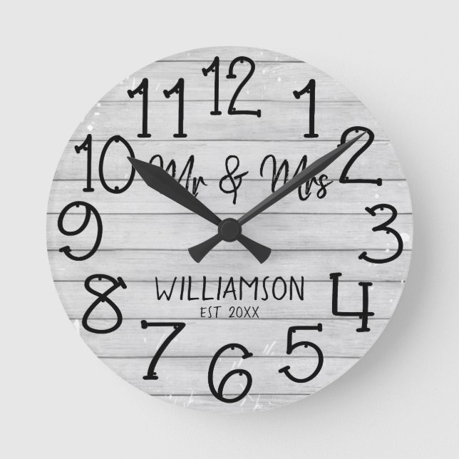 Rustic Faux Wood Planking Personalised Name  Round Clock (Front)