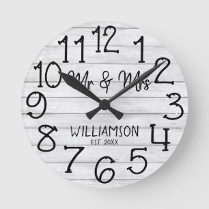 Rustic Faux Wood Planking Personalised Name Round Clock