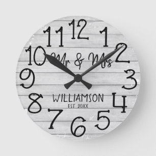 Rustic Faux Wood Planking Personalised Name Round Round Clock