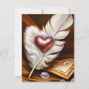 Rustic feather and heart valentine holiday card