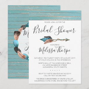 Rustic Feathers Arrow Bridal Shower Invitation