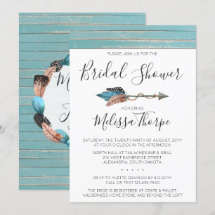 Rustic Feathers Arrow Bridal Shower Invitation