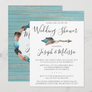 Rustic Feathers Arrow Wedding Shower Invitation