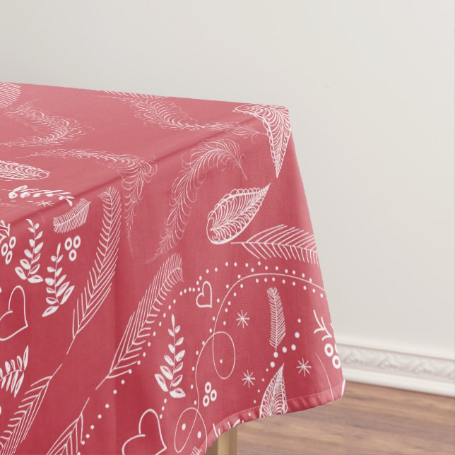 Rustic Feathers Love Birds Pattern Cottage Lodge Tablecloth (In Situ)