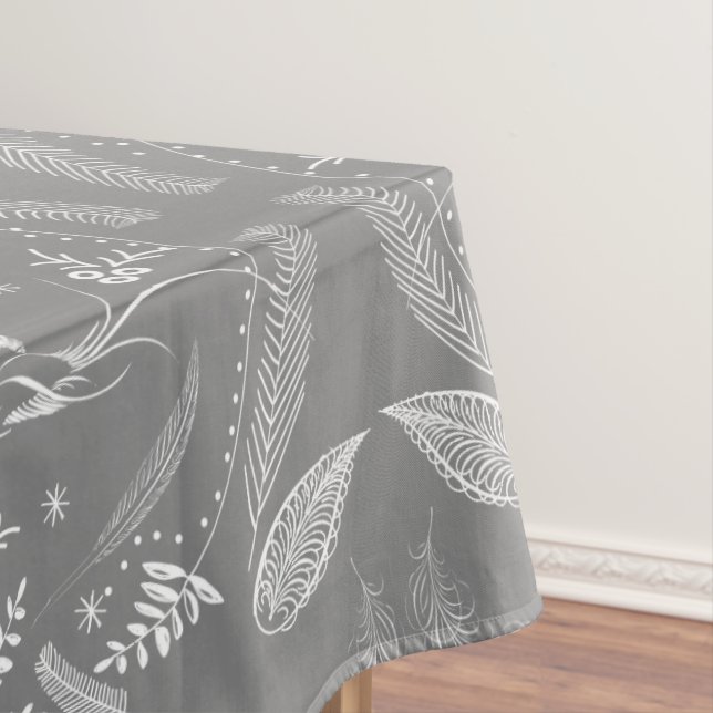 Rustic Feathers Love Birds Pattern Cottage Lodge Tablecloth (In Situ)