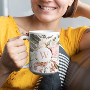 Rustic Feminine Floral Bouquet with Monogram Coffee Mug