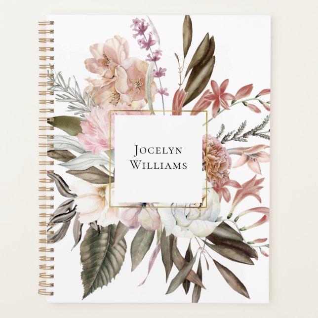 Rustic Feminine Floral Bouquet with Name Planner (Front)