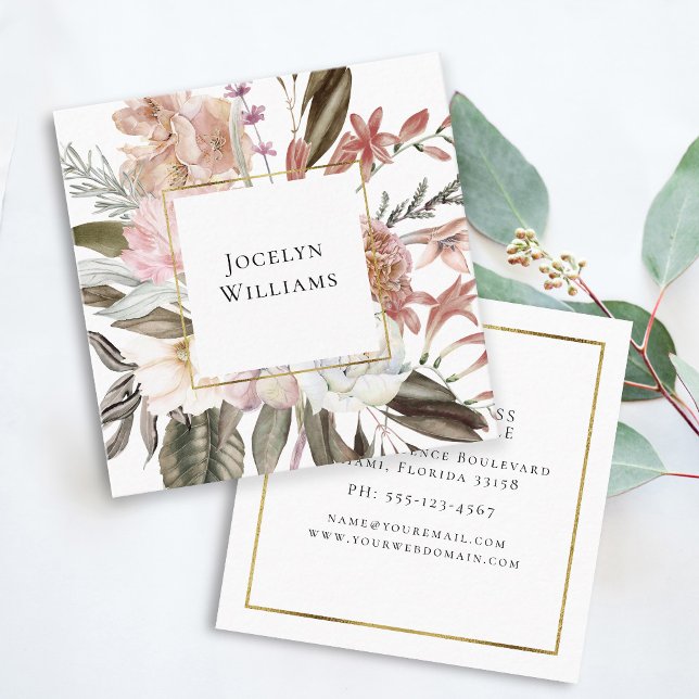 Rustic Feminine Floral Watercolor Wildflowers Square Business Card (Creator Uploaded)