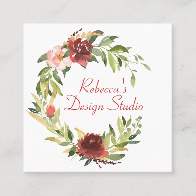 Rustic, Feminine Floral Wreath Business Card (Front)