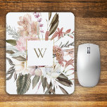 Rustic Feminine Wildflowers with Monogram Mouse Mat<br><div class="desc">A lovely nature inspired design with a rustic bouquet of mixed floral elements with pretty wildflowers in neutral shades of beige, peach, pink, off-white and terracotta with moss-green leaves and stems. This unique design has a square frame in the center surrounded by a faux gold foil border. The look is...</div>