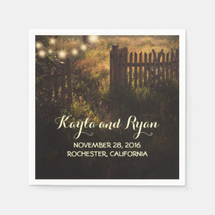 rustic fence and string lights country wedding napkin
