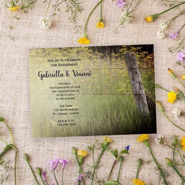 Rustic Fence Post Country Engagement Party Invitation (Creator Uploaded)