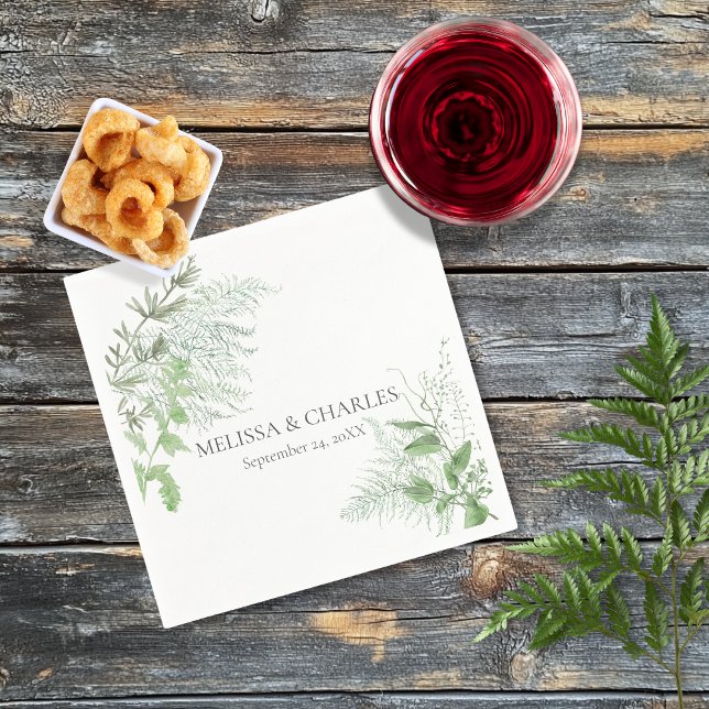 Rustic Fern Foliage White Dinner Wedding Napkin (Rustic Fern Green Foliage White Wedding Cocktail Napkin)