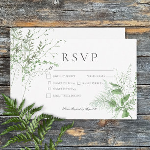 Rustic Fern Foliage White Dinner Wedding RSVP Card