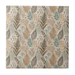 Rustic Fern Foliage & Wildflowers Botanical Design Tile