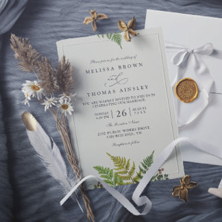 Rustic Fern Forest Greenery Modern Elegant Wedding Invitation