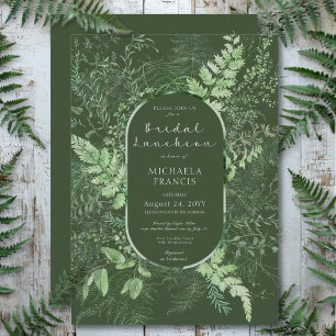 Rustic Fern Green Foliage Emerald Bridal Luncheon Invitation