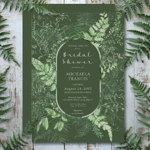 Rustic Fern Green Foliage Emerald Bridal Shower Invitation