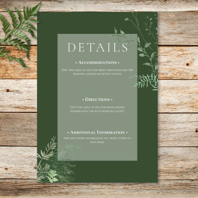 Rustic Fern Green Foliage Emerald Green Details Enclosure Card (Rustic Fern Green Foliage Emerald Green Details Enclosure Card)