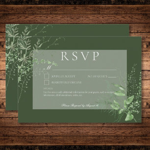 Rustic Fern Green Foliage Emerald Green No Dinner RSVP Card