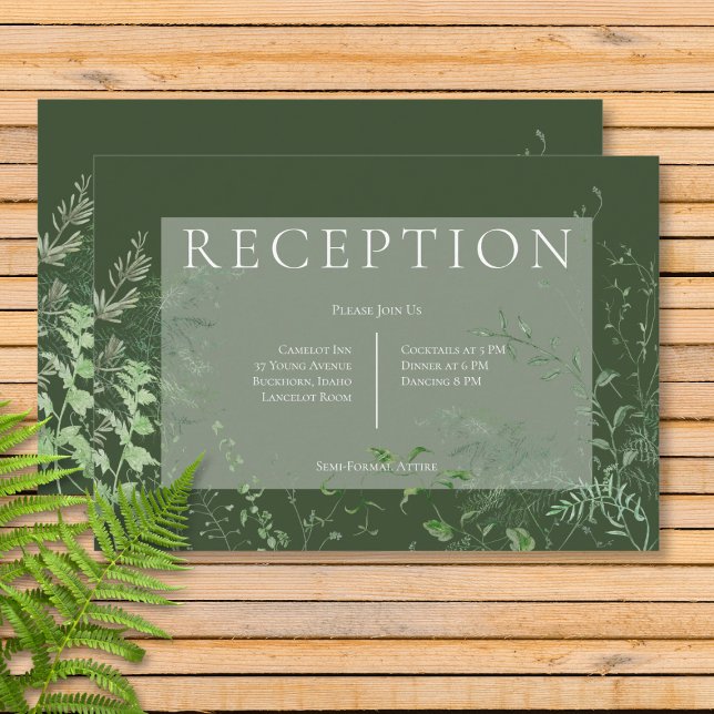 Rustic Fern Green Foliage Emerald Green Reception Enclosure Card (Creator Uploaded)