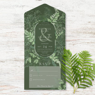 Rustic Fern Green Foliage Emerald No Dinner All In One Invitation
