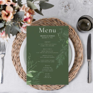 Rustic Fern Green Foliage Emerald Wedding Menu